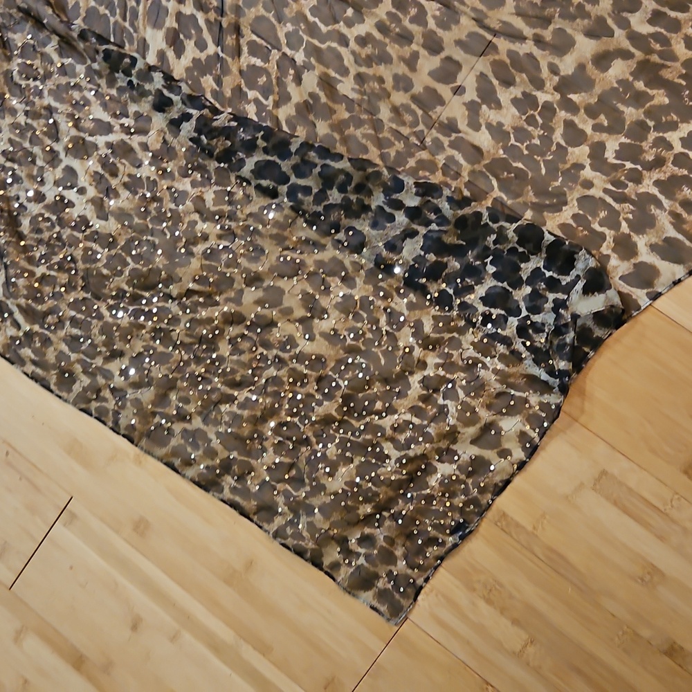 Leopard Print Sheer Scarf with Sequins Large - Picture 3 of 4